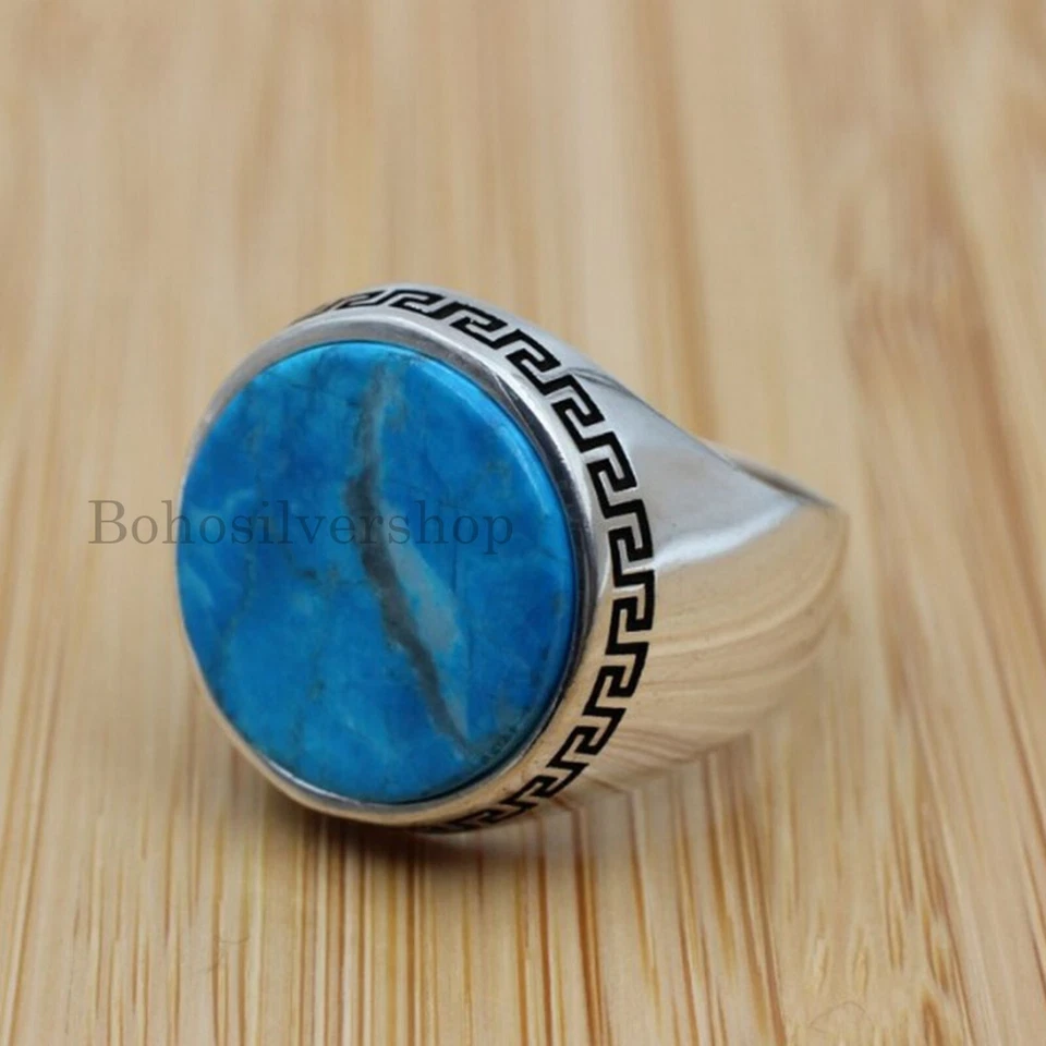 Anillos turquesa para hombre plata de ley 925 hechos a mano estilo otomano joyería #394 Foto 2 de 4