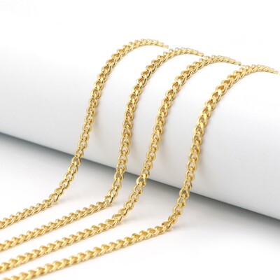 18k Gold Necklace Chain Choker Cuban Curb 4mm Gold plated Stainless Steel Mens