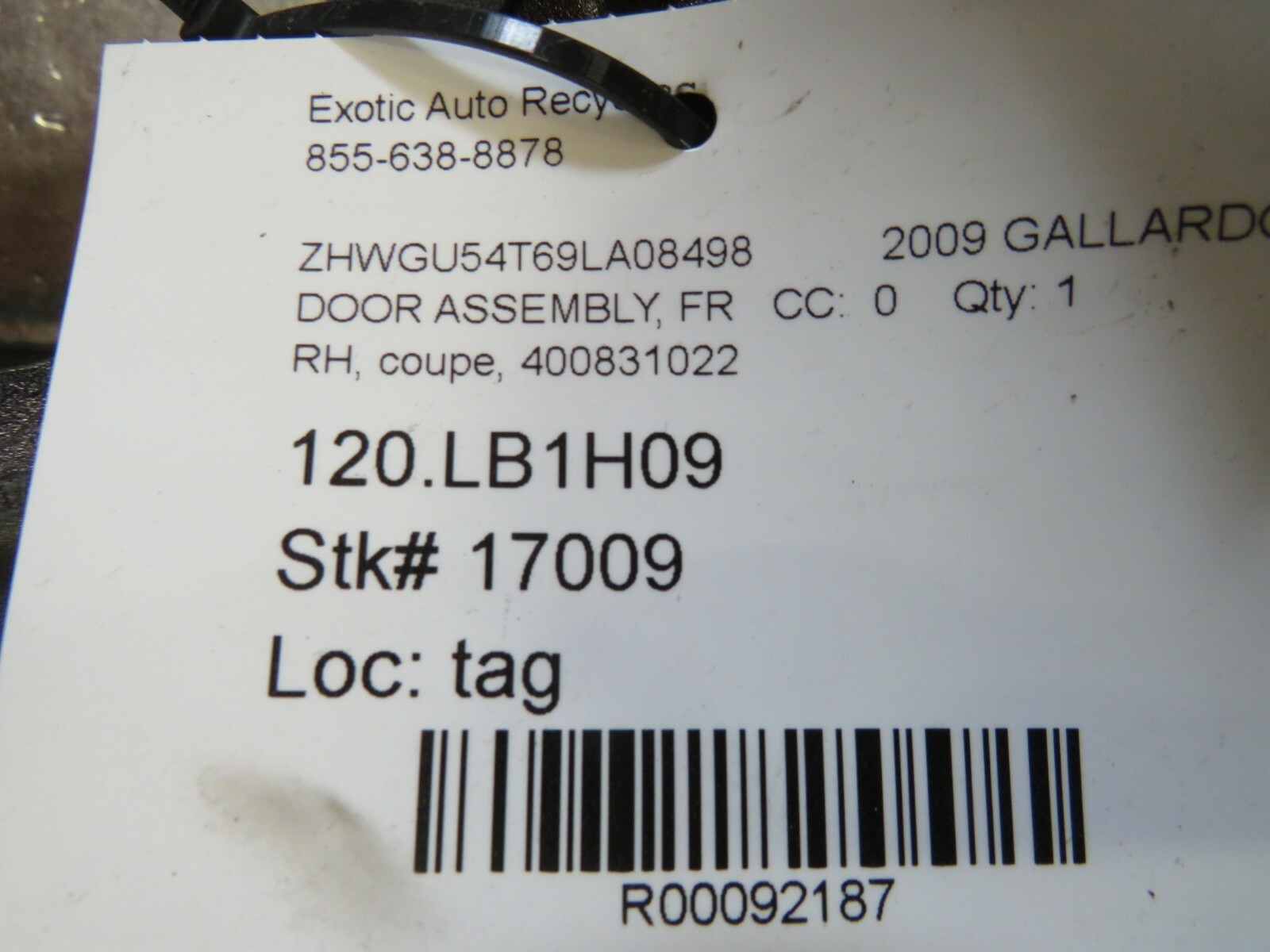 Lamborghini Gallardo, RH, Right Coupe Door Shell, Used, P/N 400831022
