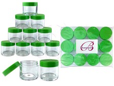 12 Pieces 30 Gram/30ml Plastic Clear Sample Jar Containers with Green Flat Lids