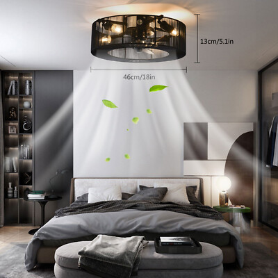 18'' Retro Ceiling Fan Light Metal Cage Chandelier Pendant Lamp Fixture w/ Remote