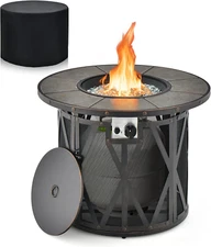 32 Inch Patio round Fire Pit Table, Patiojoy 30,000 BTU Propane Gas Fire Table w