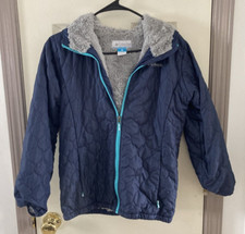 Columbia Youth Puffer Quilted Jacket Girl Sz M 10-12 Navy Lightweight Excellent 