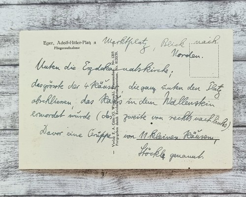 AK Eger Adolf Hitler Platz Cheb Fliegeraufnahme Häuser Kirche Luftbild Postkarte - Picture 2 of 2