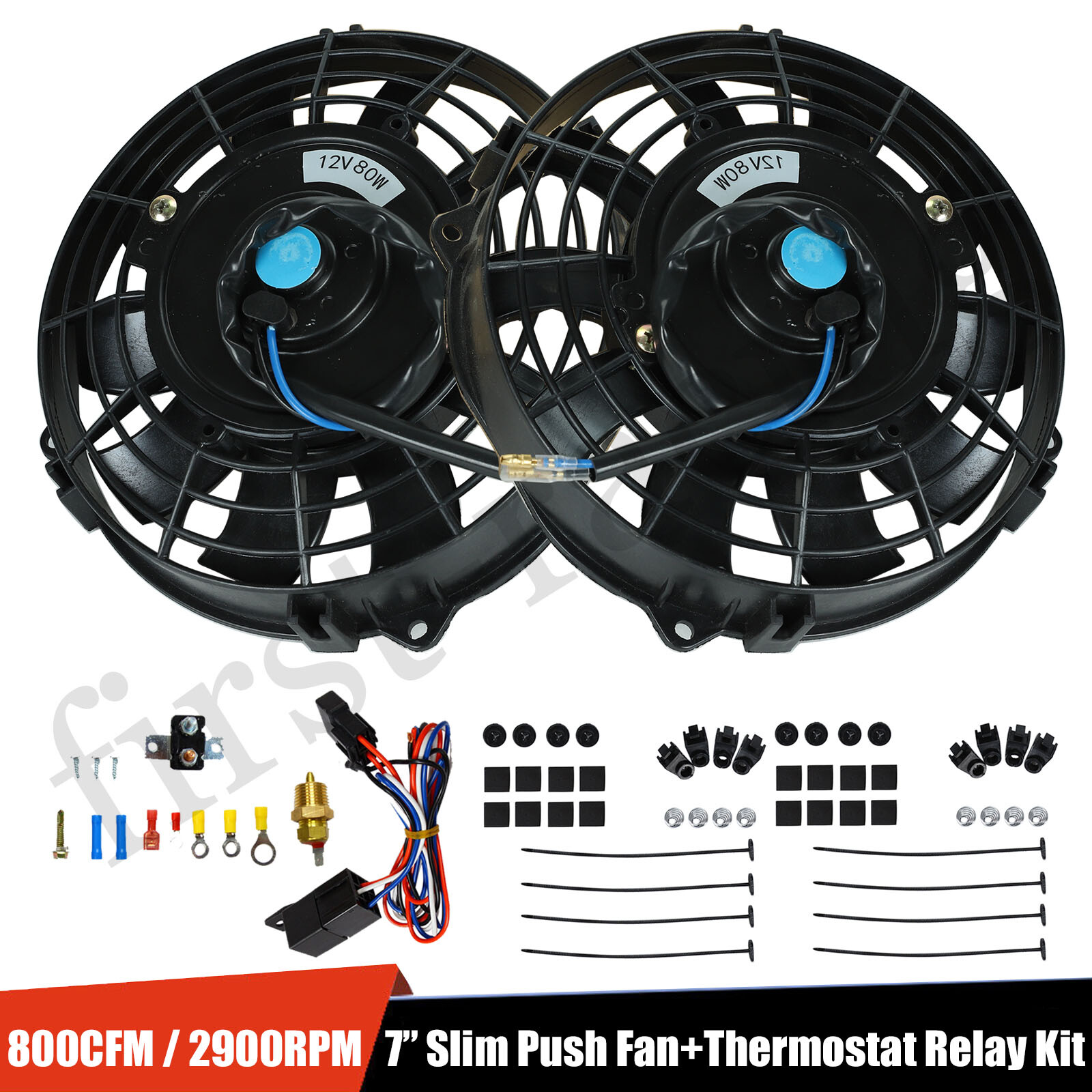2PCS Electric Radiator Car Cooling Fan 7" Inch w/ Thermostat Relay Kit