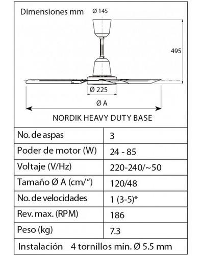 Ventilatore da soffitto Vortice 61020 NORDIK BASE PESANTE 120 cm Grigio - Foto 9 di 10