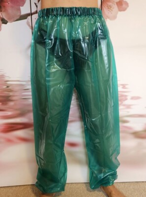 PVC jogging rain pants rubber pants green transparent