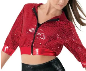 WEISSMAN Cropped Sequin Hoodie 7297 RED REFLECTION JACKET Half Sleeve MC M CHILD