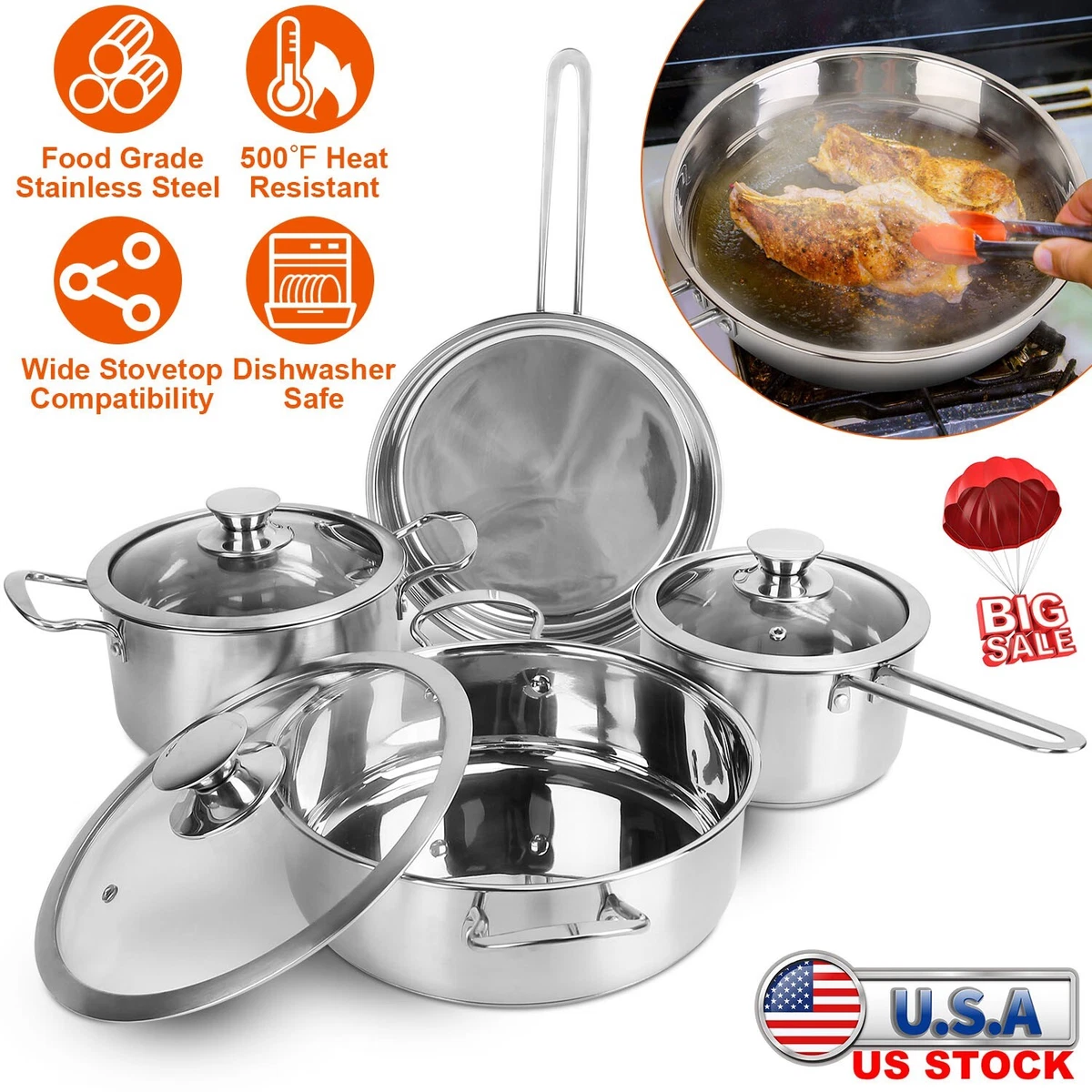 Stainless Steel Kitchen Cookware Set, Cooking Pots And Pans Set