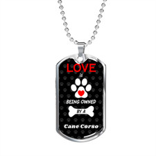 Cane Corso Love Is Stainless Steel or 18k Gold Dog Tag 24" Chain