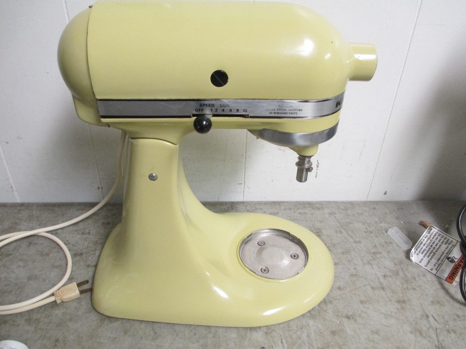 Vintage Hobart KitchenAid K45 Yellow Stand Mixer w/Attachments