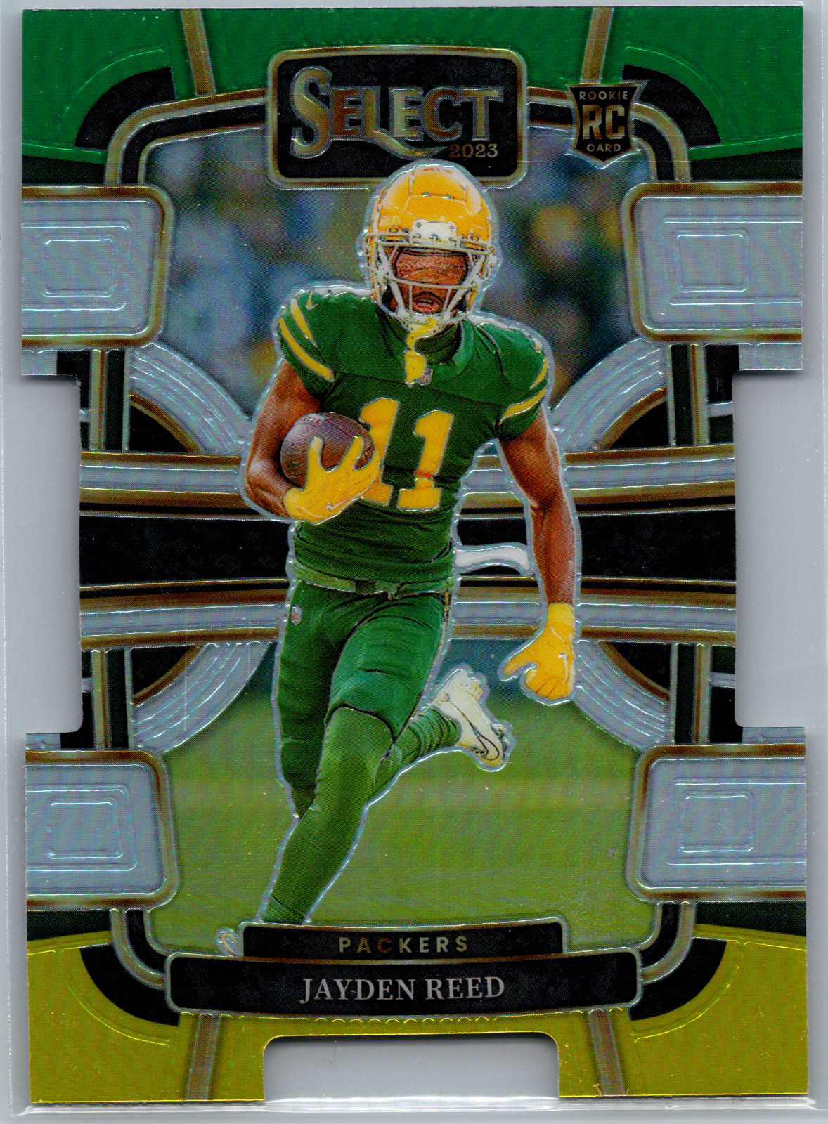 2023 Panini Select - Concourse Jayden Reed #38 Green & Yellow Prizm Die-Cut (RC)
