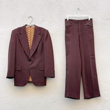 Vintage 70s Men's Hand Tailored Dark Brown Gabardine 2 Piece Suit 38S x 29W