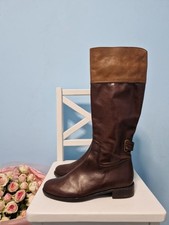 Vintage 2004 Italian Leather Knee High Boots 36.5 EU Brown Riding Boots Low Heel