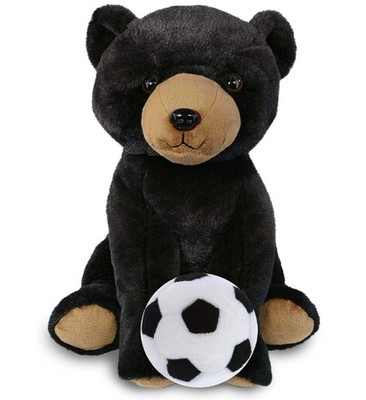 SUPER-SOFT PLUSH - FLOPPY BLACK BEAR 9'' WITH SOCCER PLUSH