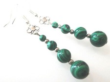 Vintage Look Dangly Long Drop Malachite Earrings + Free Secret Pair