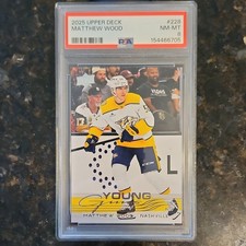 Upper Deck 2025-26 Series 1 Young Guns Matthew Wood #228 Predators RC PSA 8