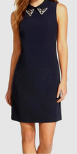 NWT $158 Eliza J Women's Size 8 Navy Blue Dress Jeweled Collar Sleeveless