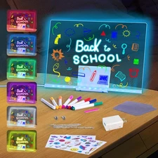 LED Drawing Board, 13.8"X10", Acrylic Note Board with Colors, Include Adapter...