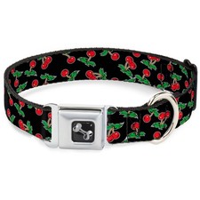Dog Collar Bone Cherries Scattered Black Large 15-24"