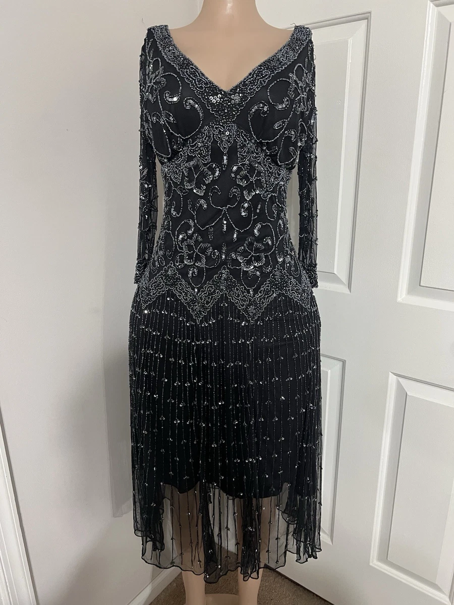 pisarro nights dresses cocktail and party Pisarro Nights Beaded Cap Sleeve Cocktail Shift Dress Sz 8 Purple Lined