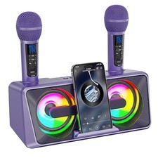 Karaoke Machine for Adults and Kids with 2 UHF Wireless Purple
