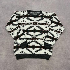 Vintage abstract knitted jumper Patterned Grandad knit sweater Men's L
