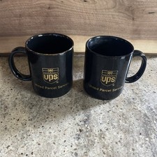 United Parcel Service UPS Vintage Shield Logo Coffee Mug Black & Gold Lot Of 2