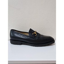 Russell & Bromley Black Leather Chunky Loafers  Gold Horsebit  UK 6