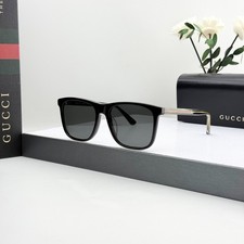 Gucci GG0381S Square Sunglasses Black Grey Lens Web Stripe Men's 57-18-145
