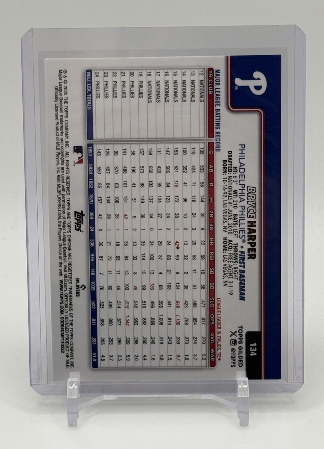 2025 Topps Chrome Gilded Bryce Harper Black Gold Lava Refractor Auto 10/10 view 2