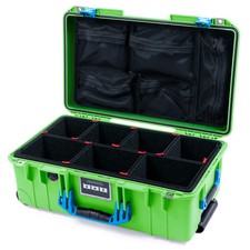 Lime Green  Blue Pelican 1535 air case with TrekPak dividers  lid organizer.
