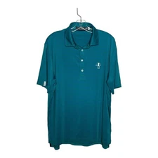 RLX Ralph Lauren Golf Polo Shirt Mens Large Blue Striped Golf Logo Embroidered