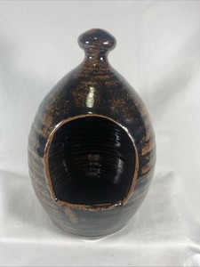 Rustic Brown Stoneware Salt Pig - 8" tall