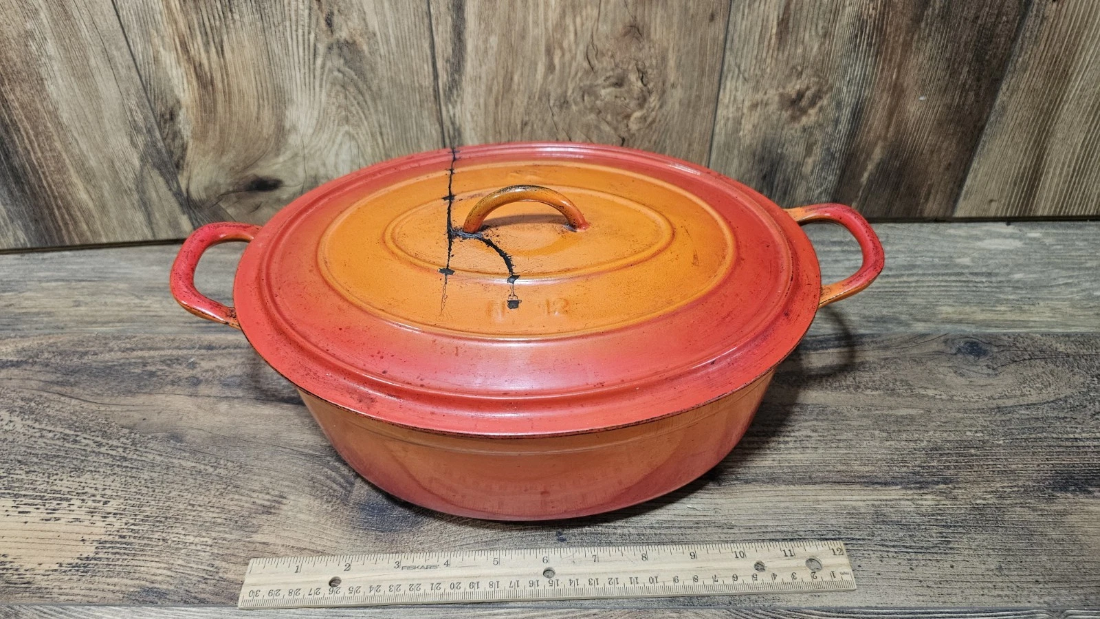 DESCOWARE Belgium Orange Flame Enamel Oval Cast Iron 12 Dutch Oven