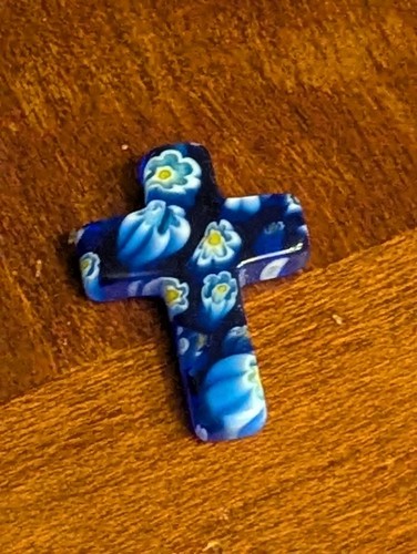 murano blue glass millefiori Cross pendant