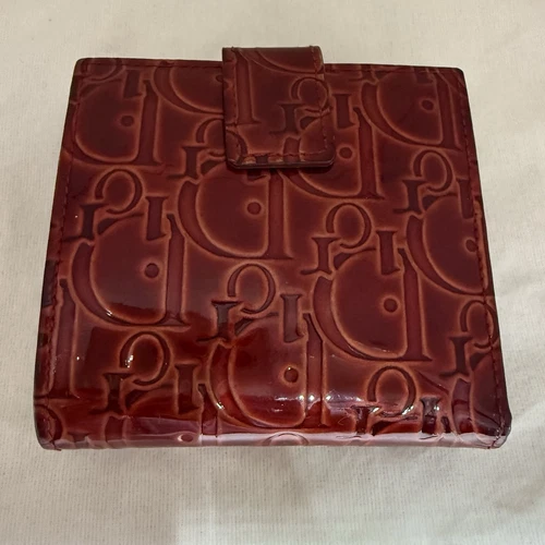Portefeuille Christian Dior Trotter bi pli patent rouge
