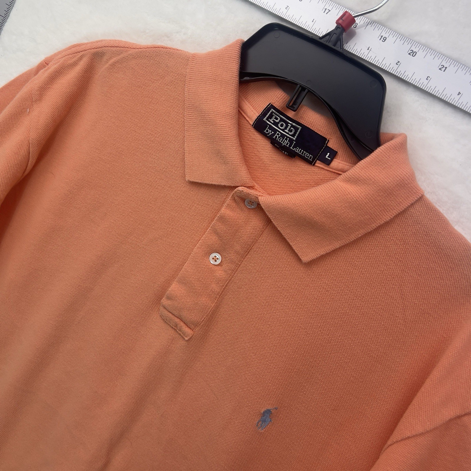 Polo Ralph Lauren  Mens L Vintage “Made in USA” Coral Orange Gray Pony 90s Y2K