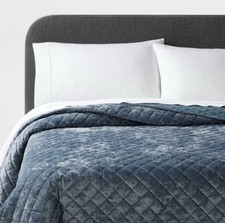 Full/Queen Luxe Diamond Stitch Velvet Quilt Slate Blue - Threshold NEW
