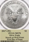 2017-W $1 PCGS MS70 Silver Eagle First Day Issue West Point Cleveland Signature