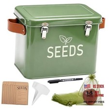 Seed Storage Organizer, Metal Seed Saving Box with Leather Tall Dark Green