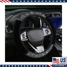 Bling Fluffy Rhinestone Diamond Sparkling Fur Steering Wheel Cover Women Girls