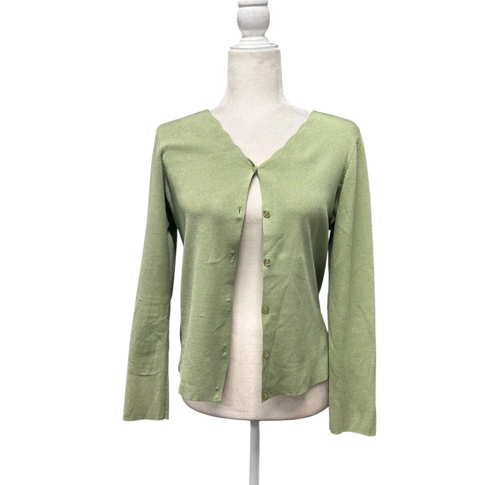 Cárdigan Top Suéter Mujer Talla S Mezcla Seda Kelly Verde Años 90 Y2K Estilo Abuela Foto 3 de 4