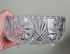 Vintage Bohemia Crystalex Large Bowl, 8" X 4" Very Heavy cut Glass