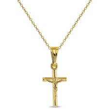 Gold Plated Small Jesus Crucifix Cross Pendant Catholic Necklace for Kids 16"