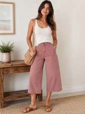 RVCA Pants Womens 28x24 Blush Pink Cropped Wide Leg Coulot Gaucho Summer Jeans