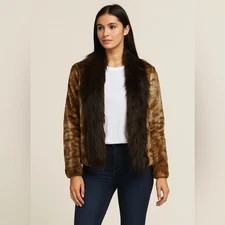 Adrienne Landau Woman's Faux Fur Jacket Brown Mix Size XS NWT