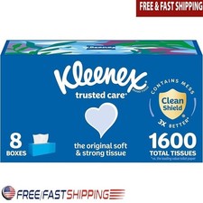 8 Flat Boxes Facial Tissues 2 Ply 1600 Total Soft Strong Unscented Clean New