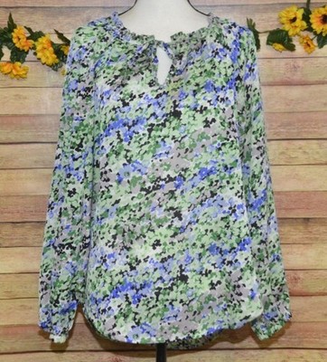 Maria Gabrielle Ladies Abstract Floral Blouse Top Size L Pleated Chiffon Artsy