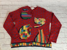 Cárdigan Suéter De Colección Susan Bristol Gato Talla Med Gatos Pez Abuela Núcleo Cremallera